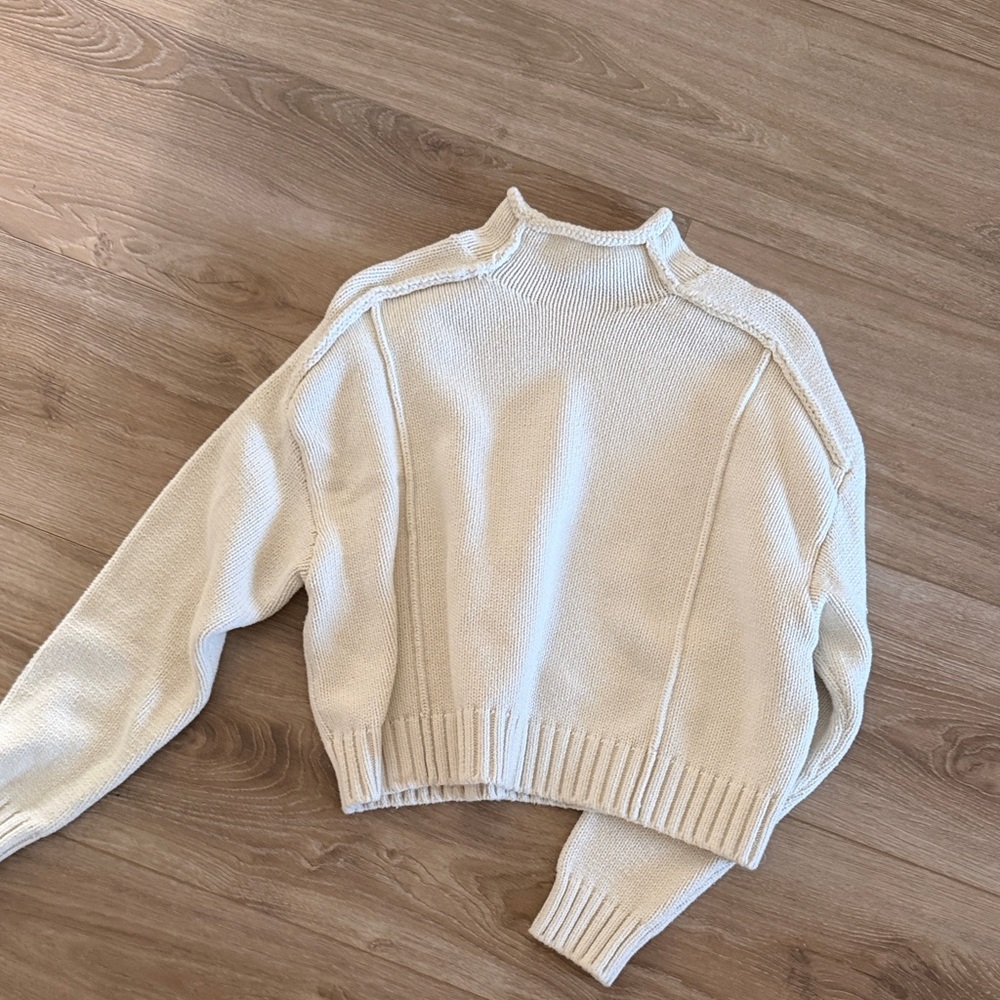 Zara Cream Cropped Mock-Neck Sweater